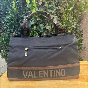 Valentino Black Tote Bag with Brown Accents Vintage